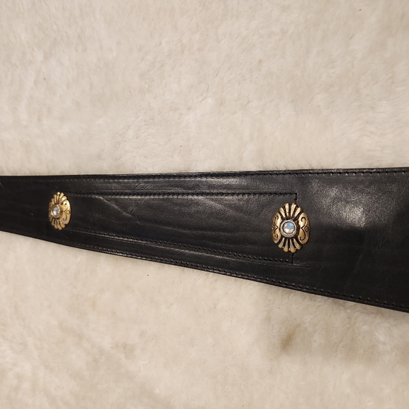 Vintage Black and Gold Belt Leather with Rhinestone Detail by Vera Pelle - Picture 3 of 4